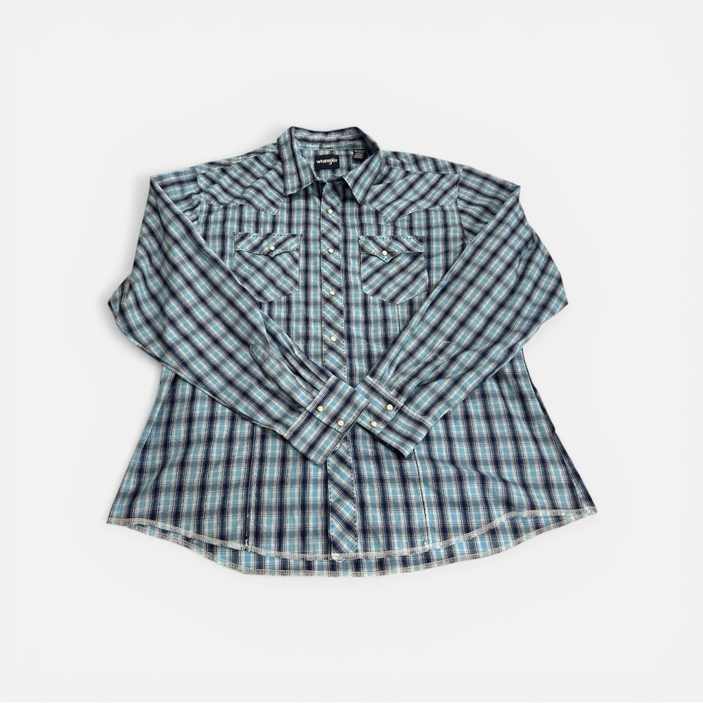 Wrangler Western Pearl Snap Contrast Stitch Point Pockets Raw Hem Plaid Mens XXL